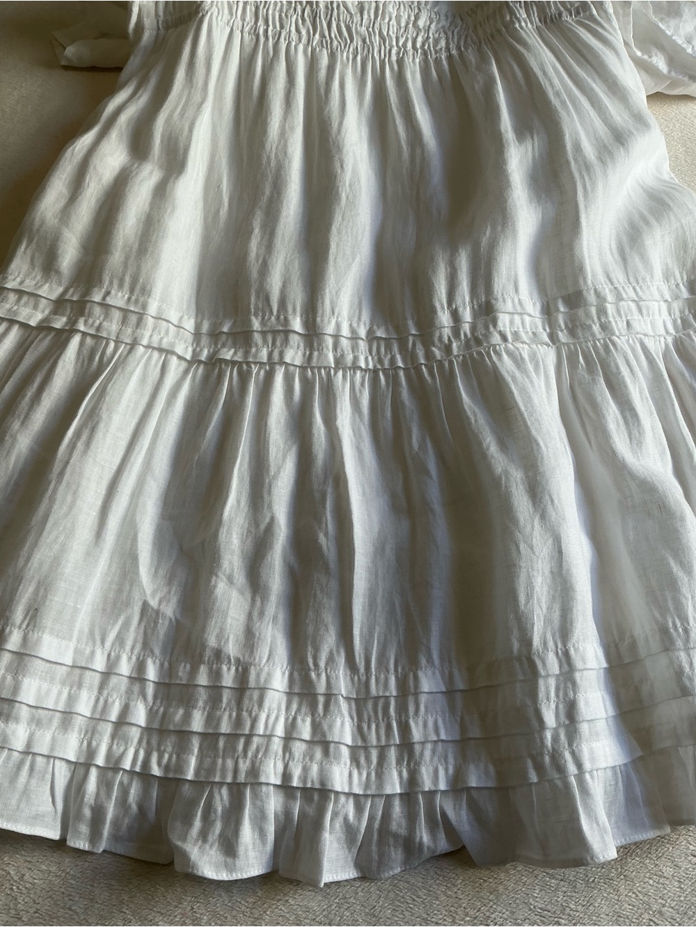 Quince White 100% Linen Smocked Tiered Midi Dress L Cottagecore Summer Boho - Picture 8 of 15